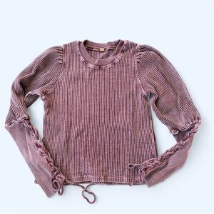 FREE PEOPLE waffle knit puff sleeve textured boho chic cotton top